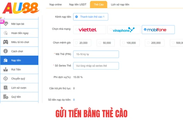 Gửi tiền bằng thẻ cào Gửi tiền bằng thẻ cào